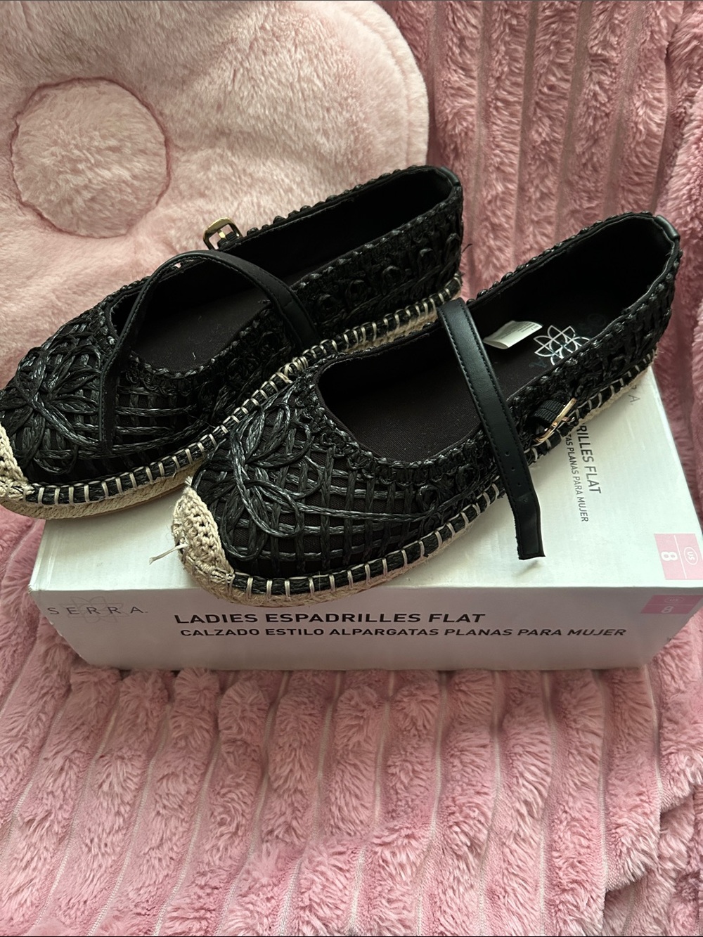 Serra Black Woven Espadrille Flats with Ankle Strap
